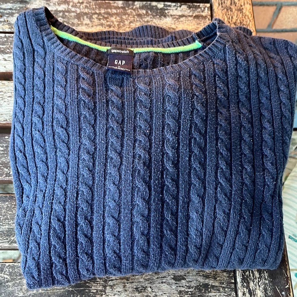 Gap navy blue cable knit sweater, size large.